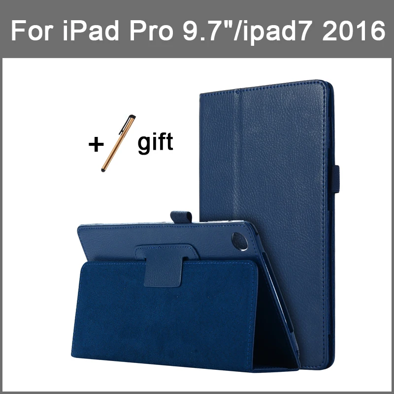 

PU Leather Case For ipad pro 9.7 inch Lichi Style Stand Flip Cover For iPad7 2016 Tablet holder 9.7" Protective Skin+Stylus Pen