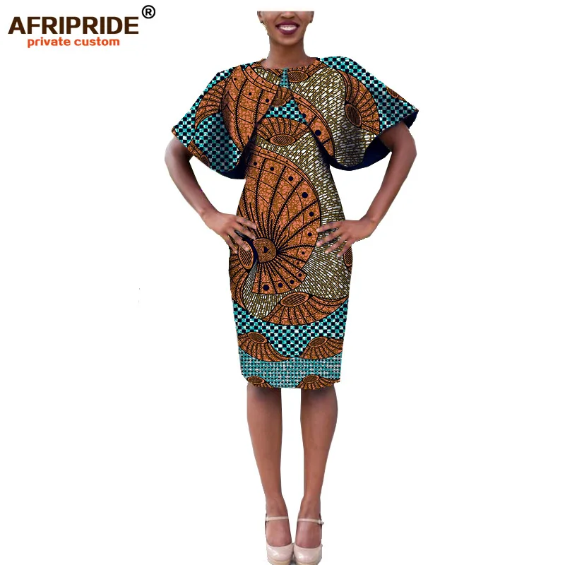 Африканское осеннее женское платье AFRIPRIDE, индивидуальное Повседневное платье до колена с рукавом-накидкой, супер восковой хлопок, большие размеры A722561 - Цвет: 530J