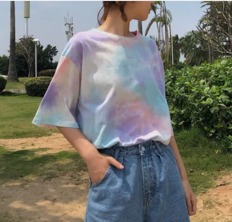 Футболка Cheerart Tie Dye, женский летний топ, Корейская одежда, повседневная свободная футболка, Femme Ulzzang Top - Цвет: pink