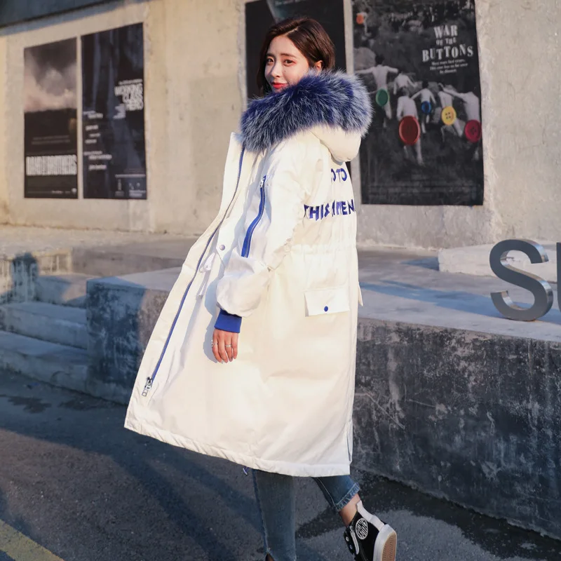 

2018 Winter Online Celebrity Students Long down Jacket CHIC Women's College Style Thick Loose-Fit INS Cotton Coat BT