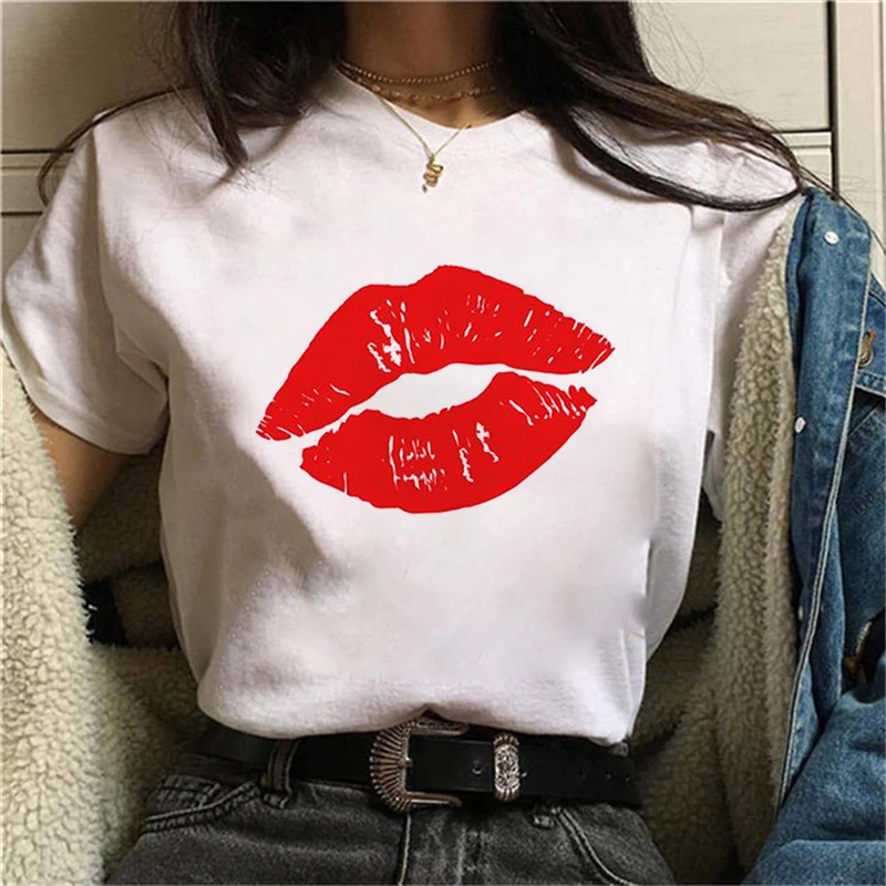 2020 Fashion Women Harajuku Flaming lips Printed T Shirt Casual Short Sleeve Women's T-shirt Soft Female T shirt