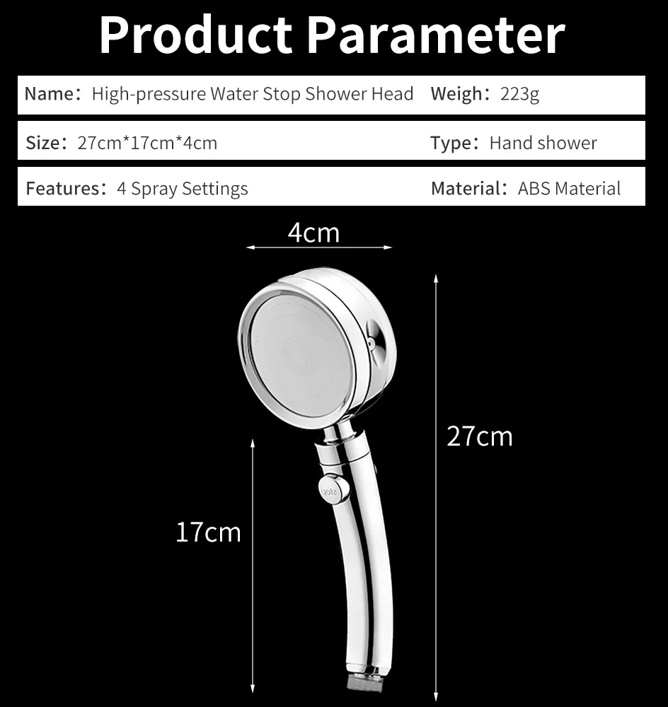 Handheld Shower Head High Pressure 5 Function Adjustable Bath Shower Jets with On/Off Pause Switch Removable Filter with Hose