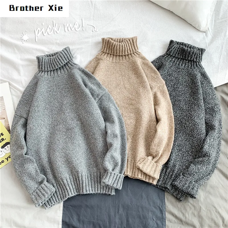 

Winter Turtleneck Sweater Men's Warm Fashion Solid Color Casual Knitted Pullover Man Wild Loose Long Sleeve Sweater Male Clothes