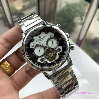 

Patek- Philippe- New Automatic Mechanical Men Watch Silver Blue Stainless Steel Transparent Sapphire Glass AAA Glide Watches 113