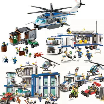 

City Police Series Motorbike Helicopter Building Blocks Lepining City Police Station DIY Bricks Toys For Children Boys