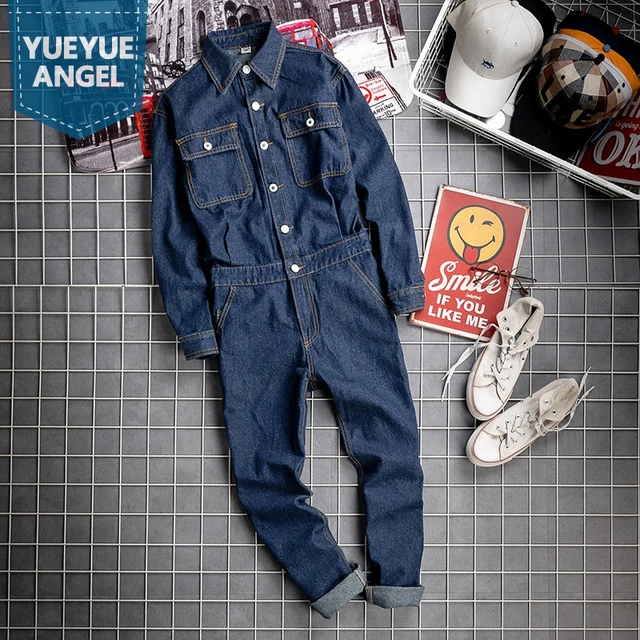 Men Denim Bib Overalls Jeans Blue Jumpsuit with Pockets Workwear Pants  Trousers Vintage | Wish