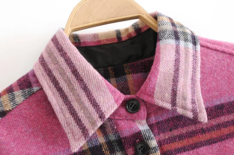 

2018 Fashion New Style Brushed Thick Fold-down Collar Plaid Shirt Coat Women's Ba1551