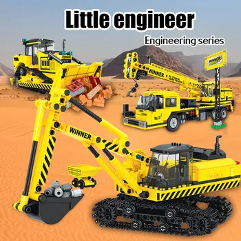 

City Engineering Truck Building Blocks Technic Construction Vehicle Bulldozer Crane Car Figures Bricks Toys for Children