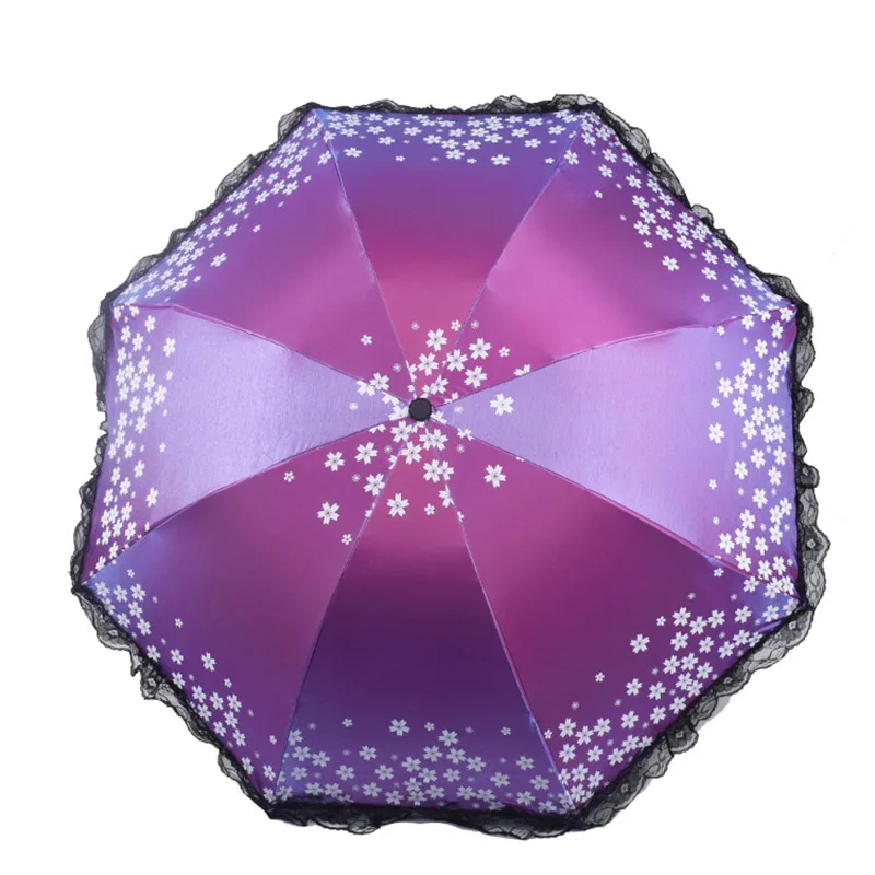 Изысканный полный затемненный цветной зонтик, кружевной зонтик для дождя, женские модные дугообразные Зонты принцессы, женский зонтик, подарок - Цвет: 03