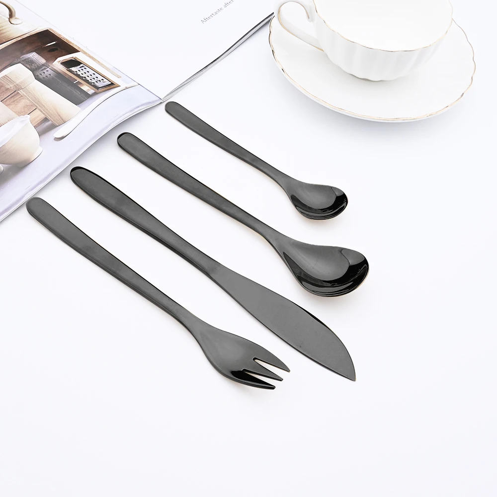 Dinnerware 304 Black Vintage Stainless Steel Set Flatware Knife Spoons Fork Short Handle Kitchen Accessories Cutlery | Дом и сад