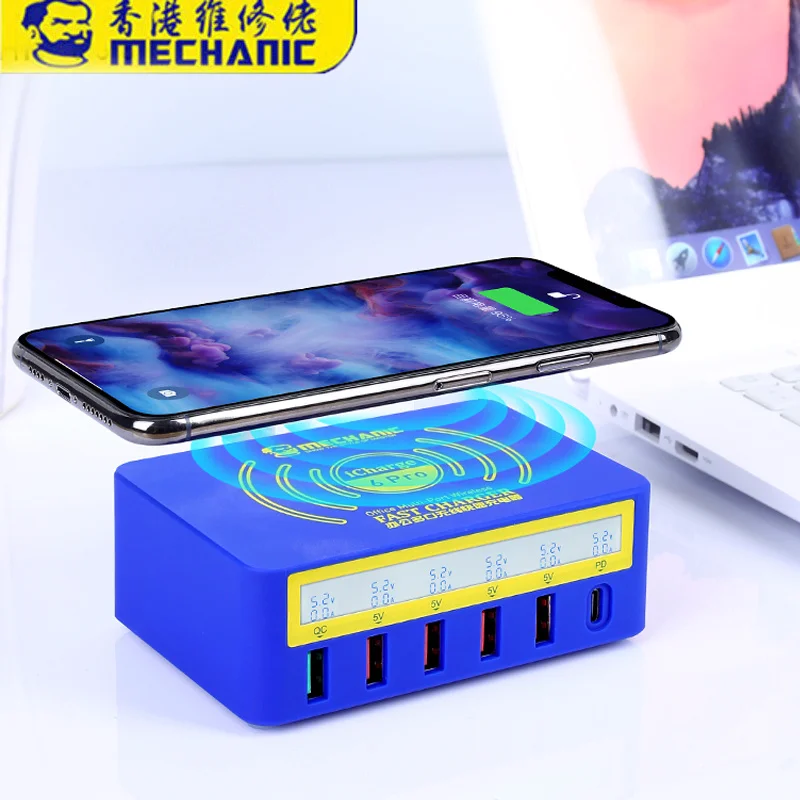

MECHANIC ICharge 6 Pro 5USB Smart Charge QC 3.0 Wireless Charging With LCD Display For Mobile Phone Charging