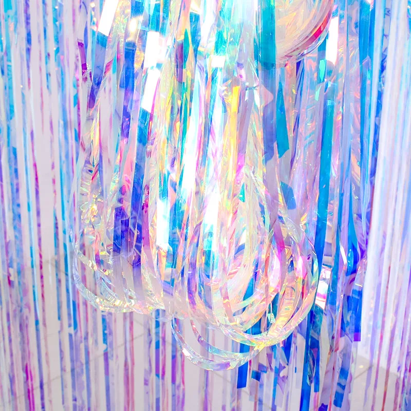 Gorgeous Party Backdrop Curtains Iridescent Tinsel Foil Fringe Birthday Wedding Decoration Baby Shower Anniversary Decor Drapes