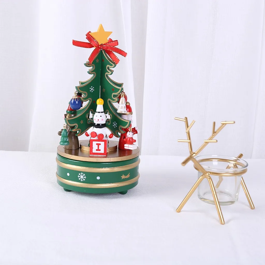 Merry-go-круглые музыкальные шкатулки украшения подарки Деревянная Рождественская елка игрушка подарок Рождественская музыкальная шкатулка игрушка Декор