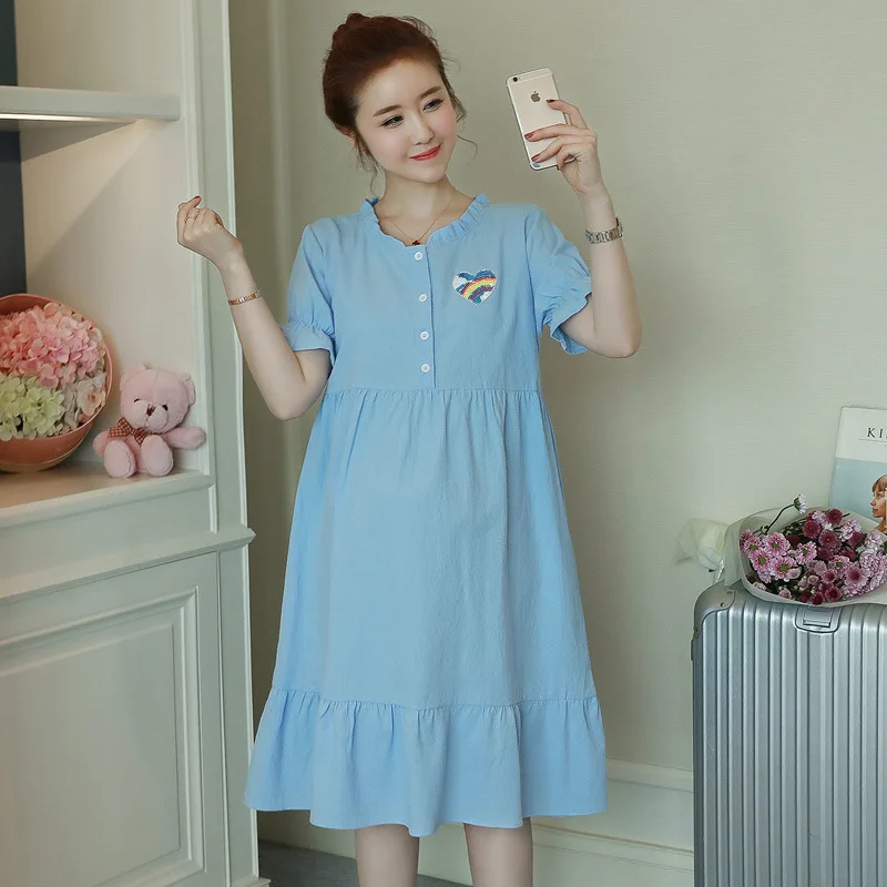 

Summer New Style Large Size Bourette Dress Sticker Stand Collar GIRL'S Dress Mid-length Short Sleeve Summer Maternity Dress