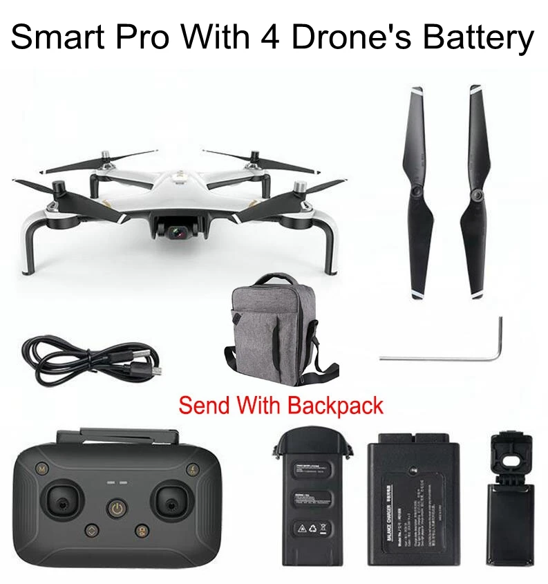 FN Дрон бесщеточный мотор Smart Pro RC gps Дрон 2 км Расстояние полета оптический поток 1 км FPV 2-осевой карданный Fpv камера Вертолет - Цвет: Smart Pro 4B Bag