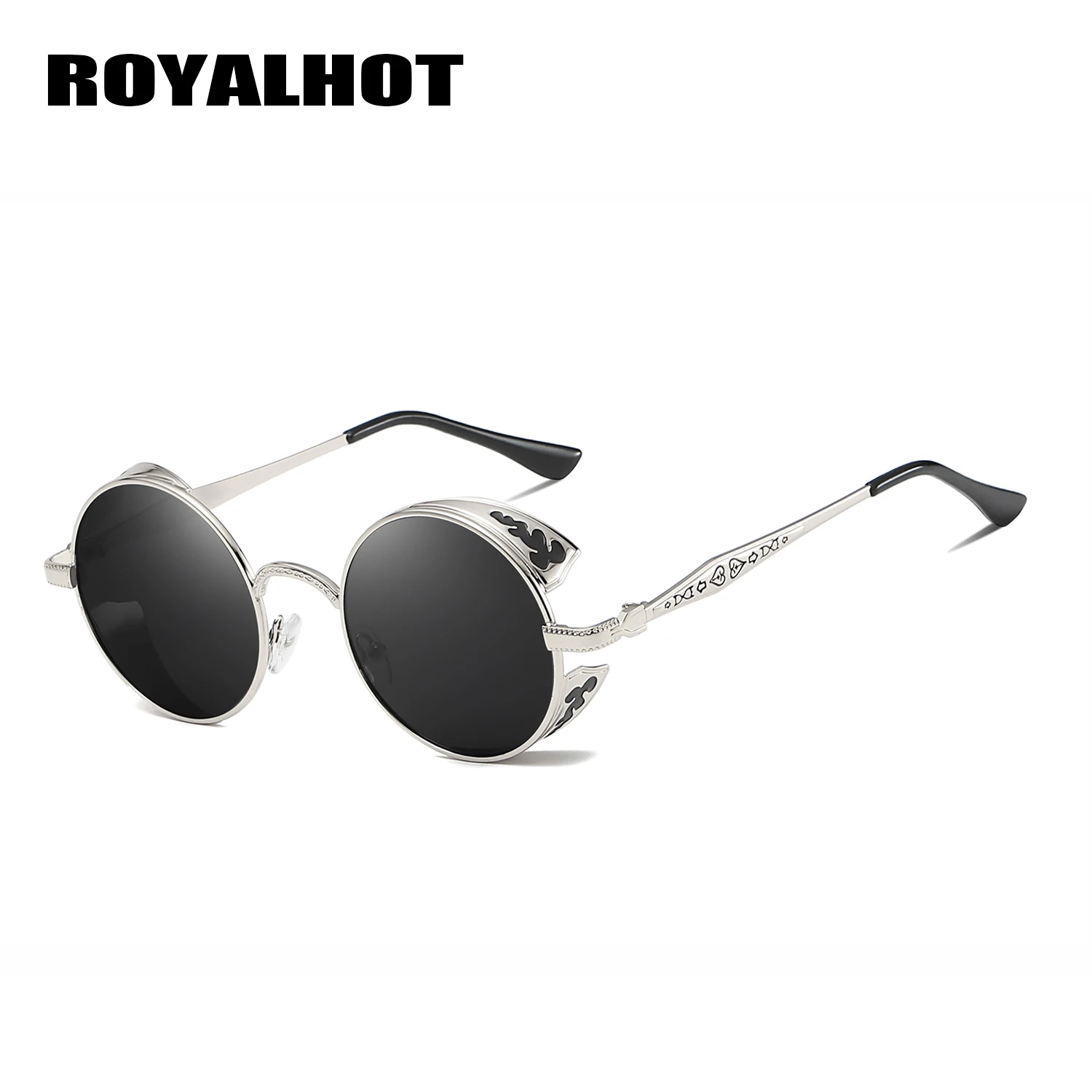 RoyalHot, мужские, женские, поляризационные, сплав, стимпанк, круглая оправа, солнцезащитные очки, для вождения, солнцезащитные очки, оттенки, Oculos masculino, мужские, 900p68 - Цвет линз: Silver Grey