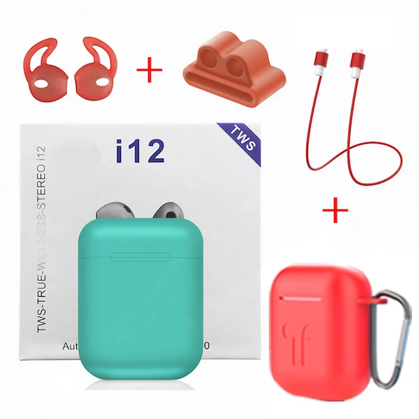 Green - Red Cases I12 TWS, оригинальные беспроводные Bluetooth наушники, беспроводные, авто сопряжение, спортивные наушники с наушниками, аксессуары для i7s i10 TWS - Цвет: Green - Red Cases