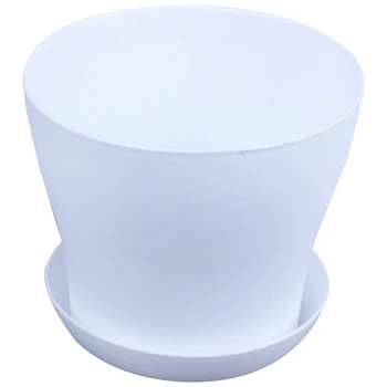 

Plastic Plant Flower Pot Planter With Saucer Tray Round Gloss Home Garden Decor, White Upper Caliber -, 17cm / 6.69"