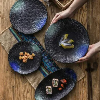 

Creative Personality Japanese Ceramic Tableware Household Sushi Fish Dinner Plate Restaurant Plate Round Flat Plate LB72209