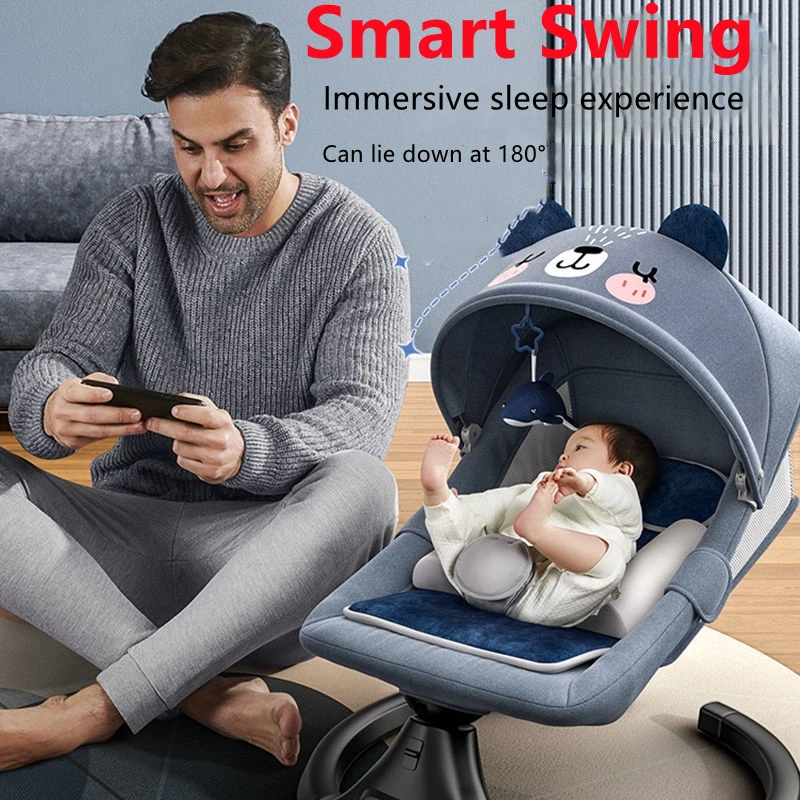Baby Smart Electric Baby Cradle Crib Rocking Chair Baby Bouncer Newborn Calm Chair Bluetooth with Belt Remote Control