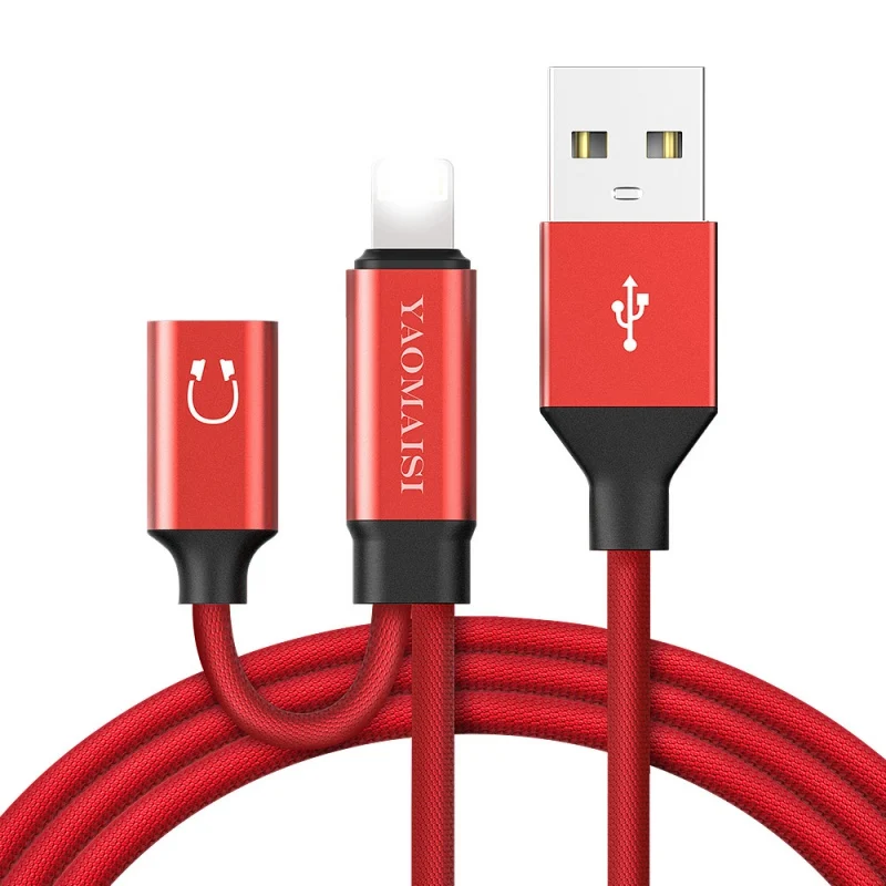 11 3 in 1 Charging Audio Cable For iPhone X 2.4A USB Cable Earphone Adapter Splitter For iPhone 7 8 Plus 1M Cord