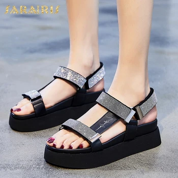 

SaraIris 2020 New Arrivals Split Leather Women Sandals Wedges Peep Toe Platform Crystal Pumps Summer Casual Woman Shoes