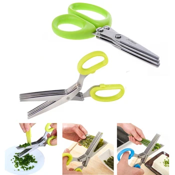 

Multi-functional Stainless Steel Kitchen Knives 3/5 Layers Cutting Herb Spices Chopped Green Onion Vegetable Kitchen Scissors