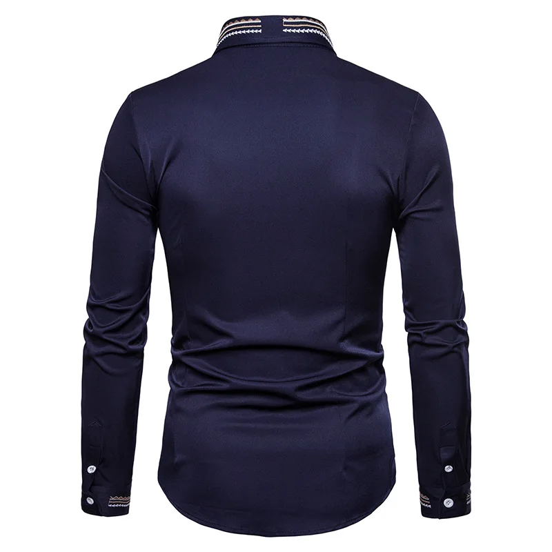 Мужская Повседневная рубашка Slim Fit Мужская Повседневная рубашка на пуговицах с вышивкой длинные рукава официальные сорочки мужская одежда