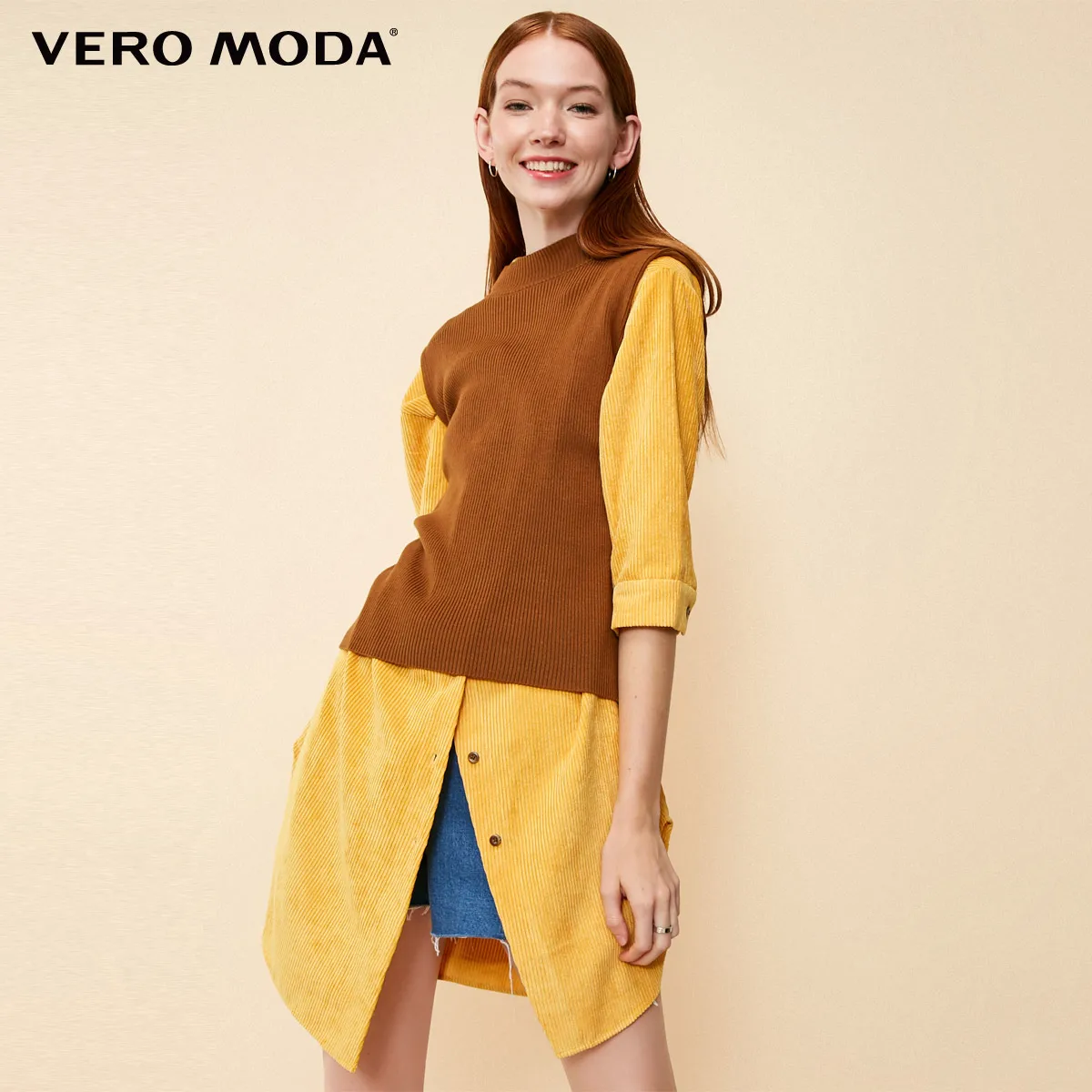 Vero Moda Новые поступления OL Стиль Круглый вырез из двух частей 3/4 рукава платье | 318431508
