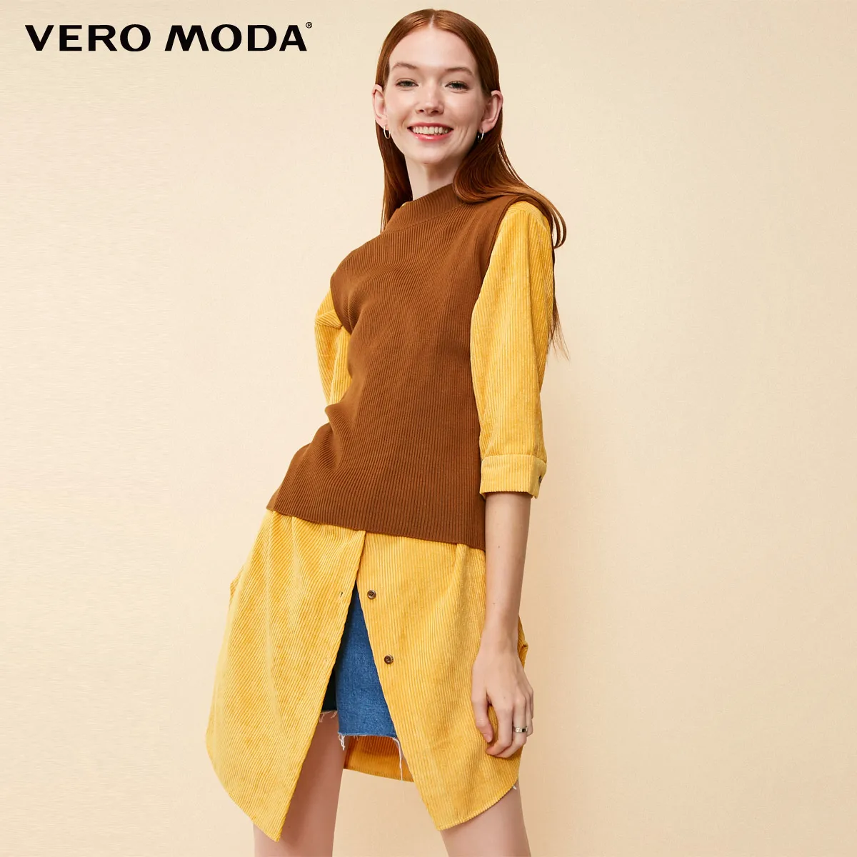 Vero Moda 2019 новое поступление OL Стиль Круглый вырез из двух частей 3/4 платье с рукавами | 318431508