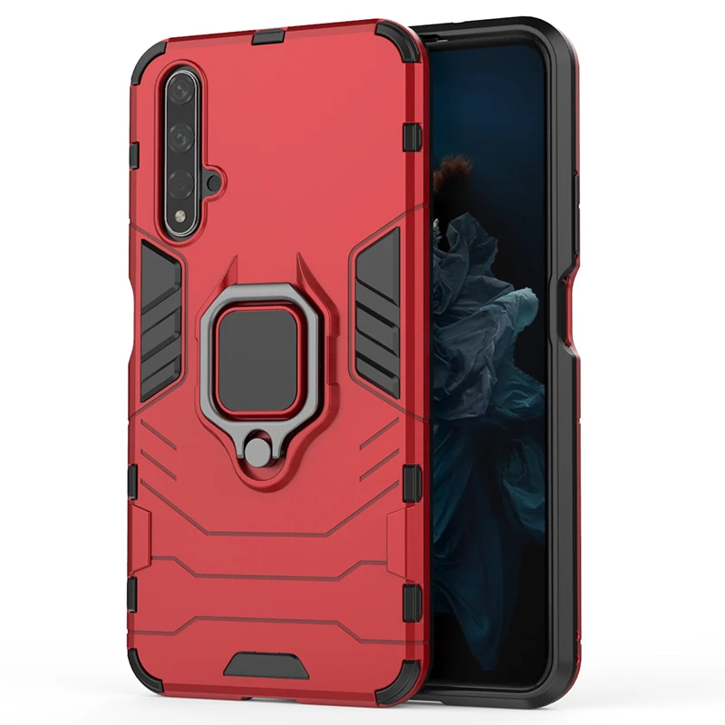 100 шт Матовый панцири противоударный ПК+ ТПУ чехол для huawei Honor 20 10 Pro Lite 9X8X8 S Note V20 20i 10i Play с держателем кольцо Крышка