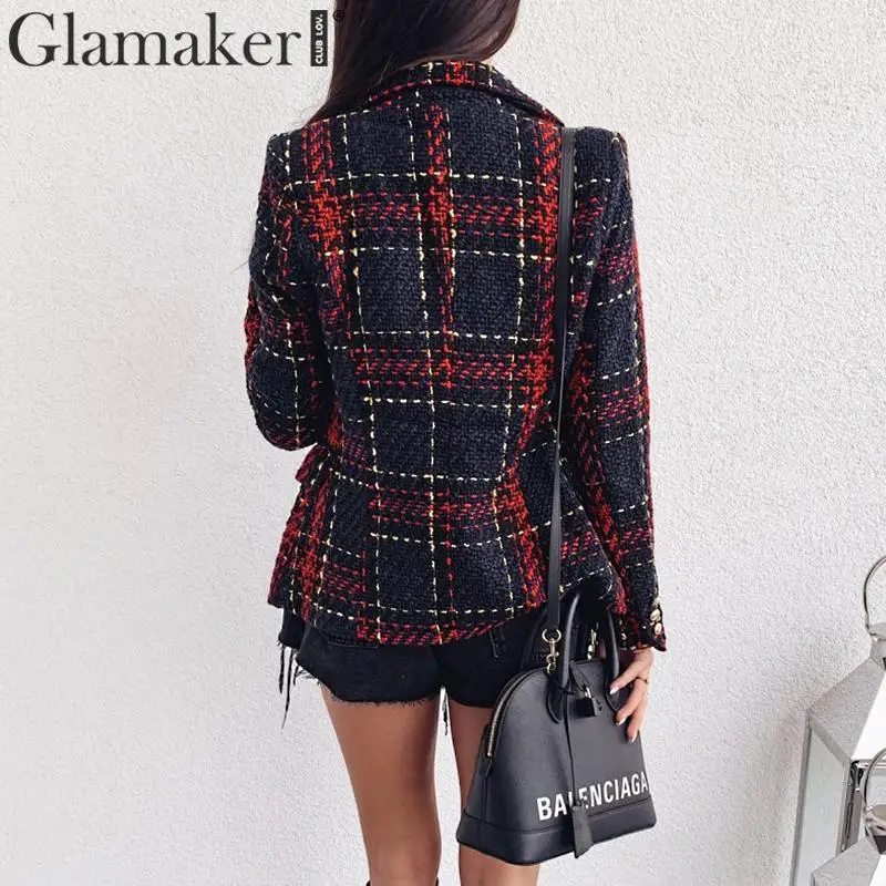 Glamaker Tweed офисная одежда модная куртка блейзер для женщин двубортное теплое пальто верхняя одежда осень зима женский клетчатый блейзер для леди