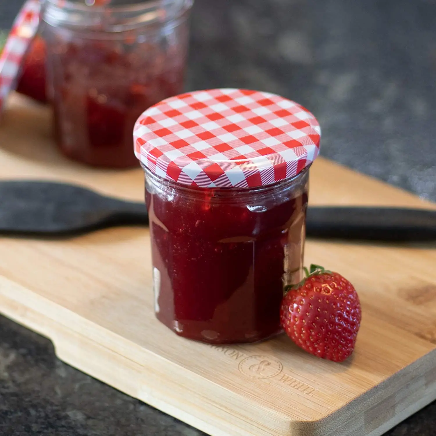 108 X Mini Glass Jam Jars With Red Gingham Lids 30ml Small Round