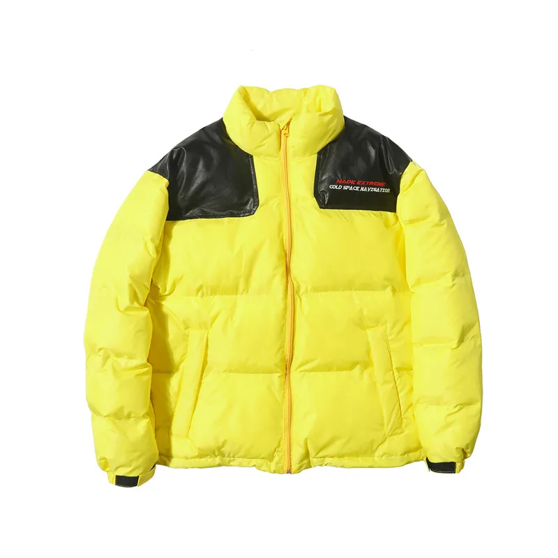 yellow Men Winter Thick warm Letter embroidery Patchwork Oversized windproof Parka jacket Streetwear man Cotton Padded Outerwear - Цвет: yellow