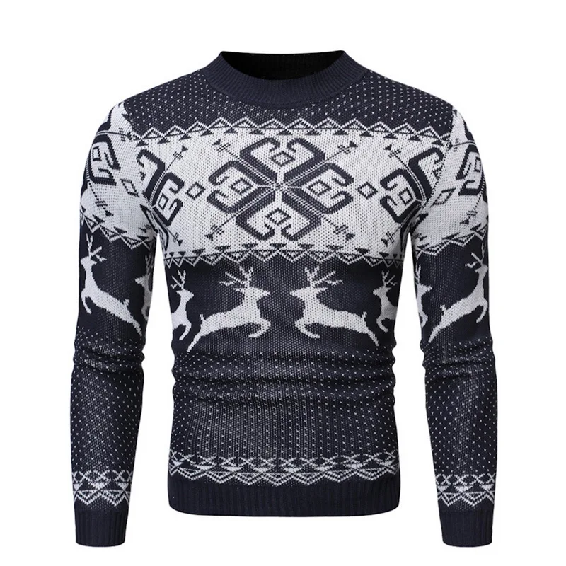 

WENYUJH 2019 Mens Causal O Neck Sweater Deer Printed Autumn Winter Christmas Pullover Knitted Jumper Sweaters Slim Male Clothes