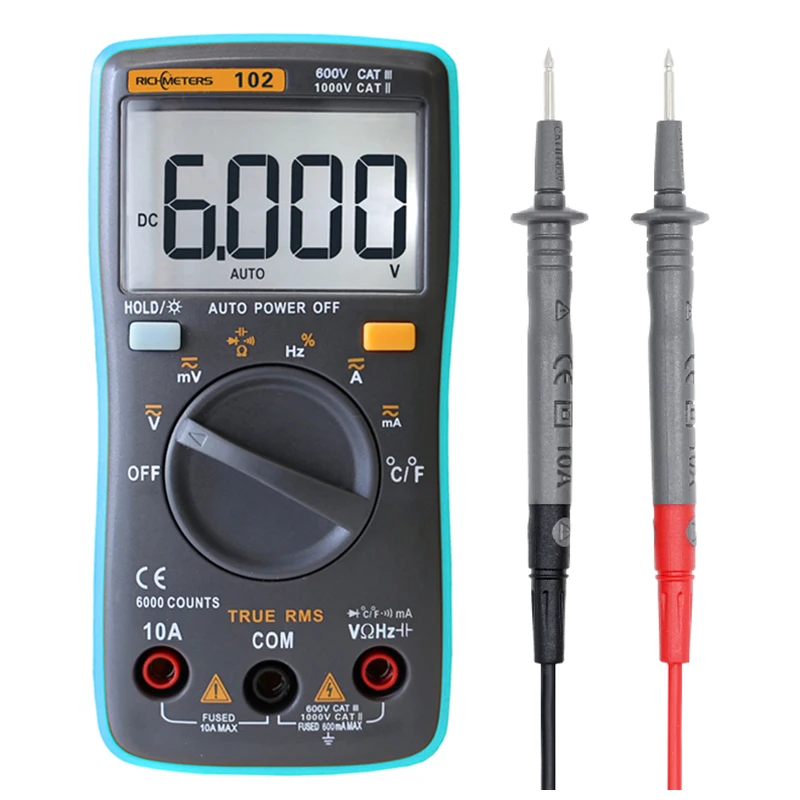 RM101 Digital Multimeter 6000 counts Backlight AC/DC Ammeter Voltmeter Ohm Portable Voltage meter RICHMETERS 098/100/109/111 2