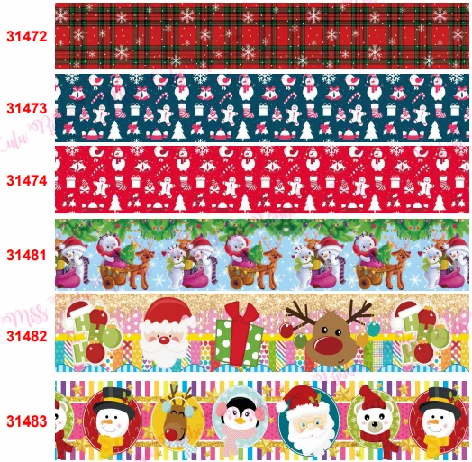 

16mm-75mm Merry Christmas Santa Cartoon Flower Print Grosgrain/Hem Ribbon DIY Bowknot Party Decoration 50 Yards/Roll