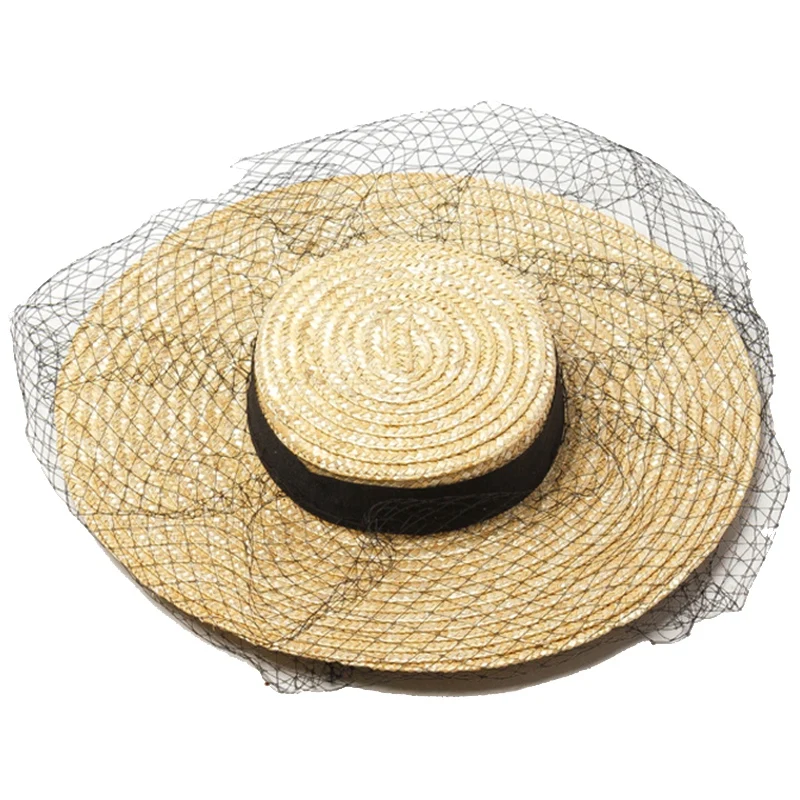 

Straw Hat with Veil Female Sun Hat 2019 New Lady Holiday Hat Anti-Uv Fashion Retro Big Hat