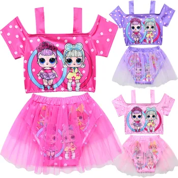 

lol surprise dolls 2020 new children's swimsuit suit girls split swimsuit suspender skirt mesh swimsuit cute animation around