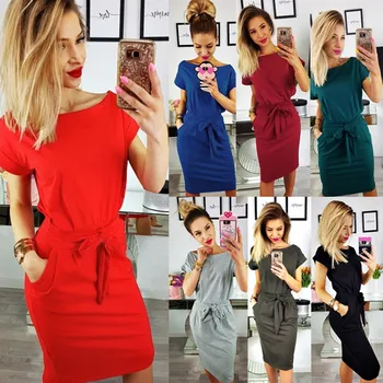 

Oufisun Casual Solid Women Summer Dress O Neck Short Sleeve Pockets Dresses Evening Party Dress Vestidos De Fiesta Plus Size 3XL