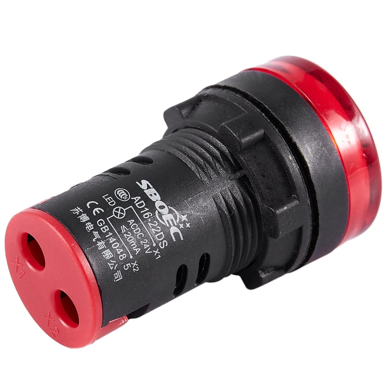 New AC/DC 24V LED Power Indicator Pilot Signal Lamp 22mm Red Light