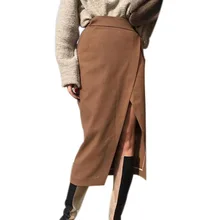 Женская юбка, новинка весны, Женская однотонная замшевая утолщенная длинная юбка с разрезом спереди для женщин