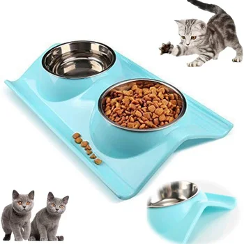 

Pet Dog Bowl Double Stainless Steel Puppy Feeding Food Water No Spill Tableware Anti-skid Pet Dog Cat Food Water Bowl Pet Feeder