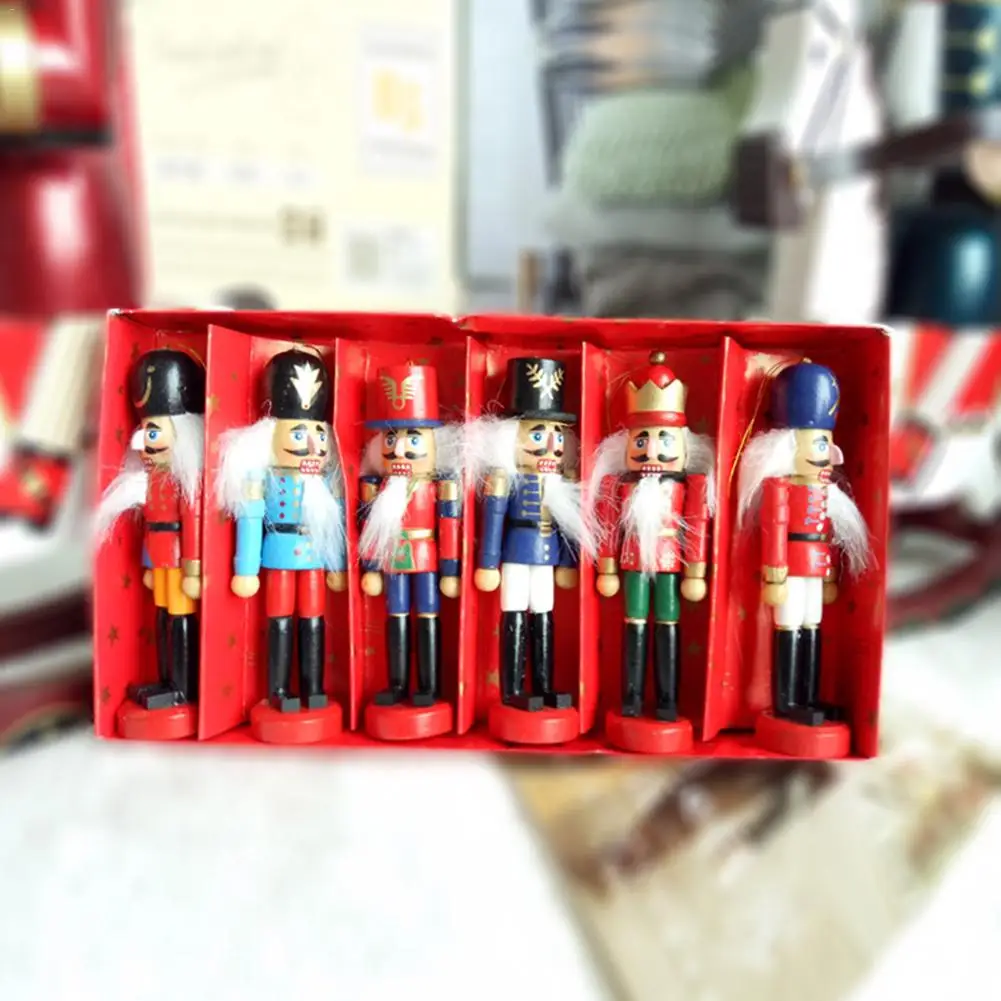 Christmas Decorations Nutcracker Wooden Soldier Puppet 12CM Tin Toy 6-piece Decorative Pendant