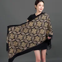 Autumn Winter New Cashmere Pashmina Scarves Female Warm Long Blanket Thick Shawls Travel All-match Gold Thread Embroider Wraps 1