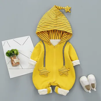 

Fashion Autumn Infant Baby Hoodie Romper Striped Print Long Sleeve Kids Coverall Hooded Infant Jumpsuit Suit