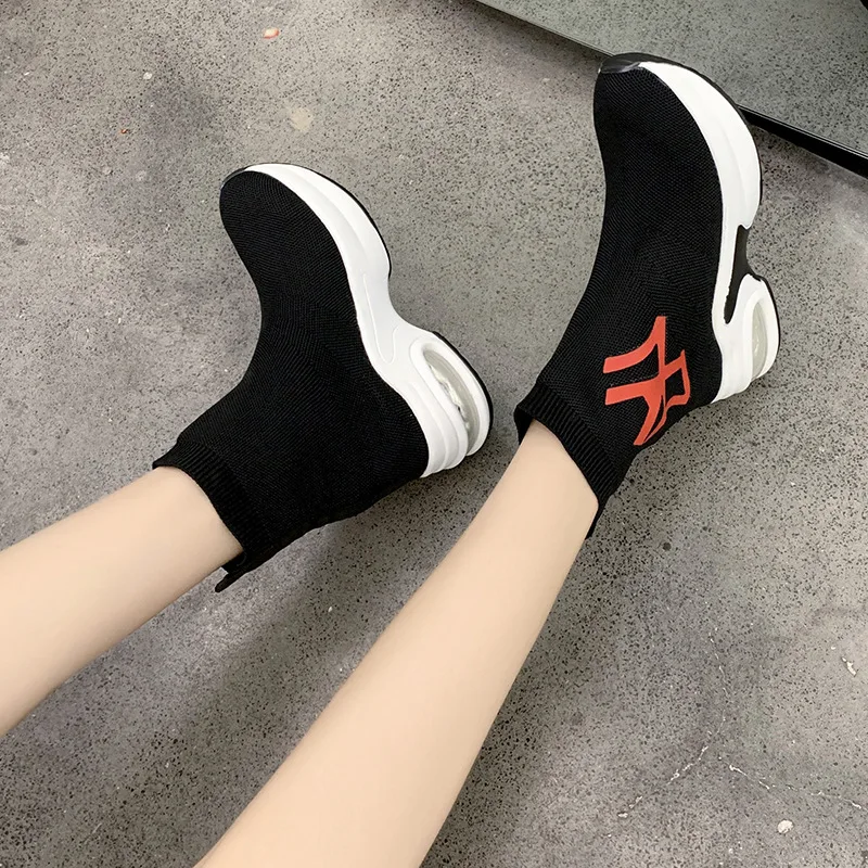 

Elasticity wa zi xie Women's 2019 New Style Korean-style Dad Hight-top Elevator WOMEN'S Shoes Slimming Fashion Spring Thick Bott