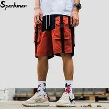 Харадзюку шорты Карго Лето хип хоп короткий цветной блок уличная мужская повседневная бегущая короткая карманная хлопковая толстовка хип-хоп
