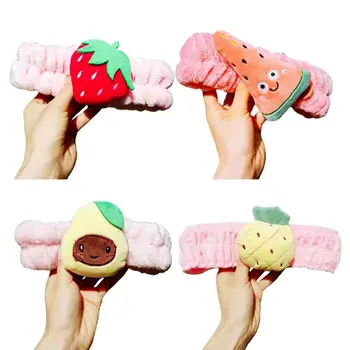 

Korean Women Girls Velvet Wide Headband Cute Cartoon Stuffed Watermelon Avocado Fruit Hairband Wash Face Mask Makeup Turban