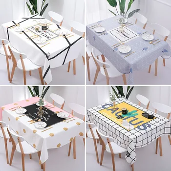 

Printed Rectangle Tablecloth Northern Europe Waterproof Oil Defence Polyester Marble Geometry Fashion Desk Cover Table Cloth